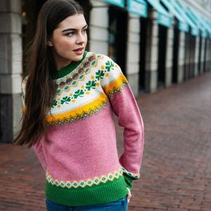 Kiel James Patrick Pink Fair Isle Crew Neck Sweater XL